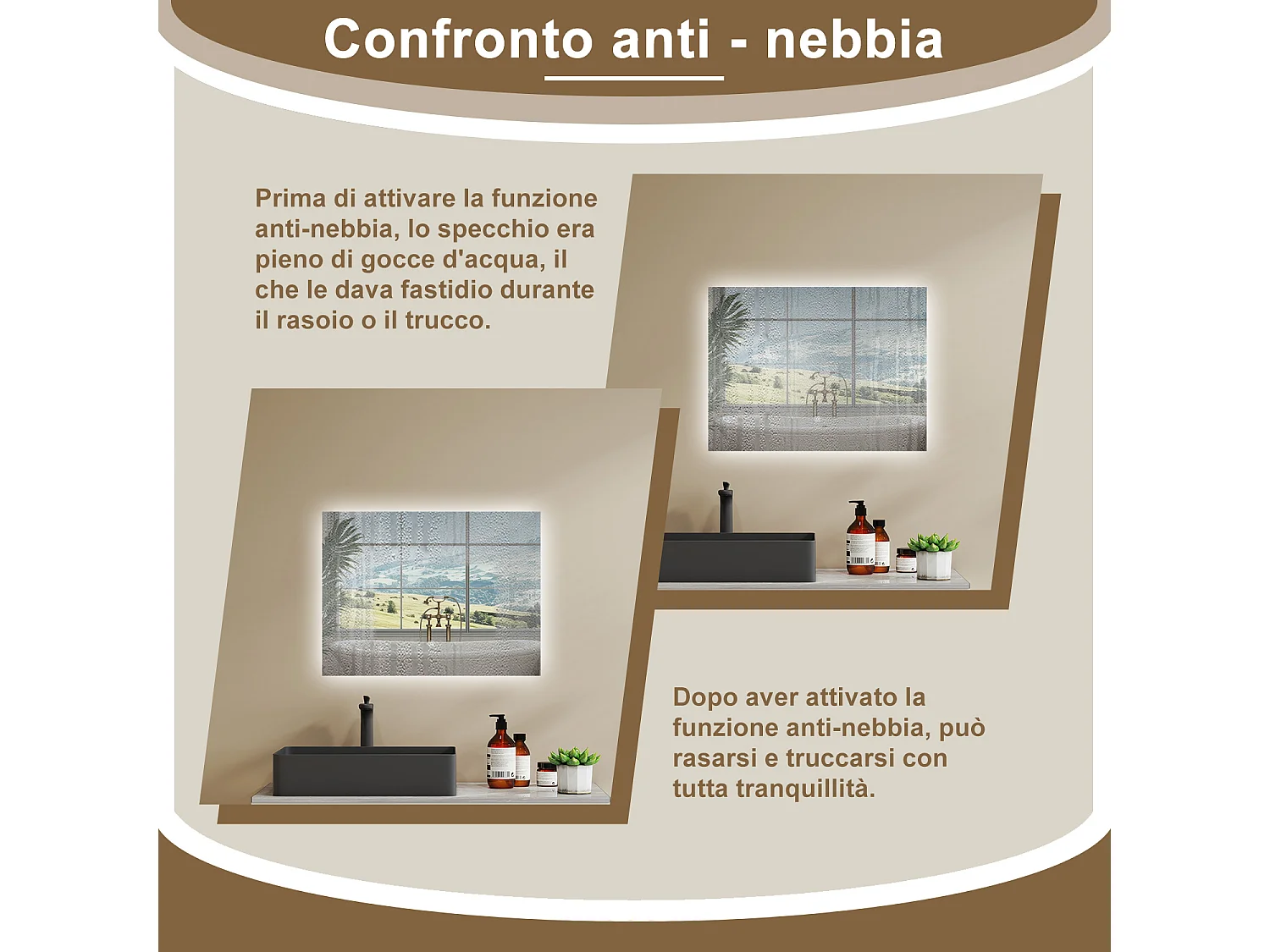 AICA SPECCHIO DA BAGNO CON LED, 80x60cm, Disappannamento, Funzione Memoria, Infinitamente Dimmerabile