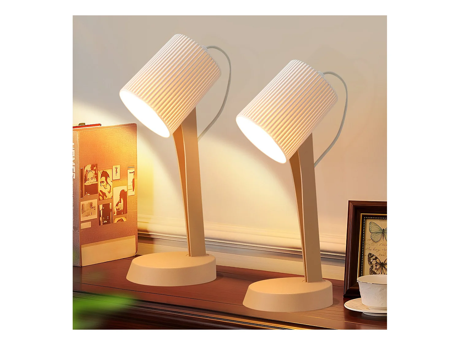 NETTLIFE Lampe de table salon lampe de chevet avec câble 37,4 cm lot de 2 petites lampes E14 lampes de table marron moderne