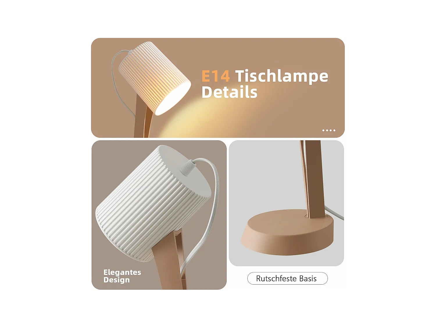 NETTLIFE Lampe de table salon lampe de chevet avec câble 37,4 cm lot de 2 petites lampes E14 lampes de table marron moderne