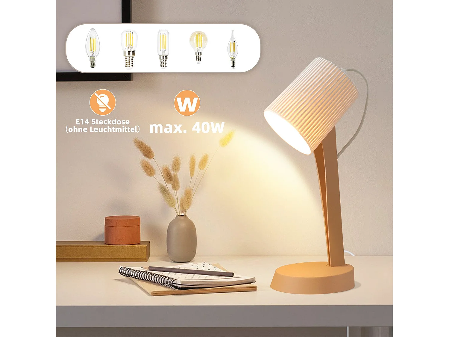 NETTLIFE Tafellamp Woonkamer Bedlamp met Kabel 37,4 cm Set van 2 Kleine Lampen E14 Moderne Bruine Tafellampen