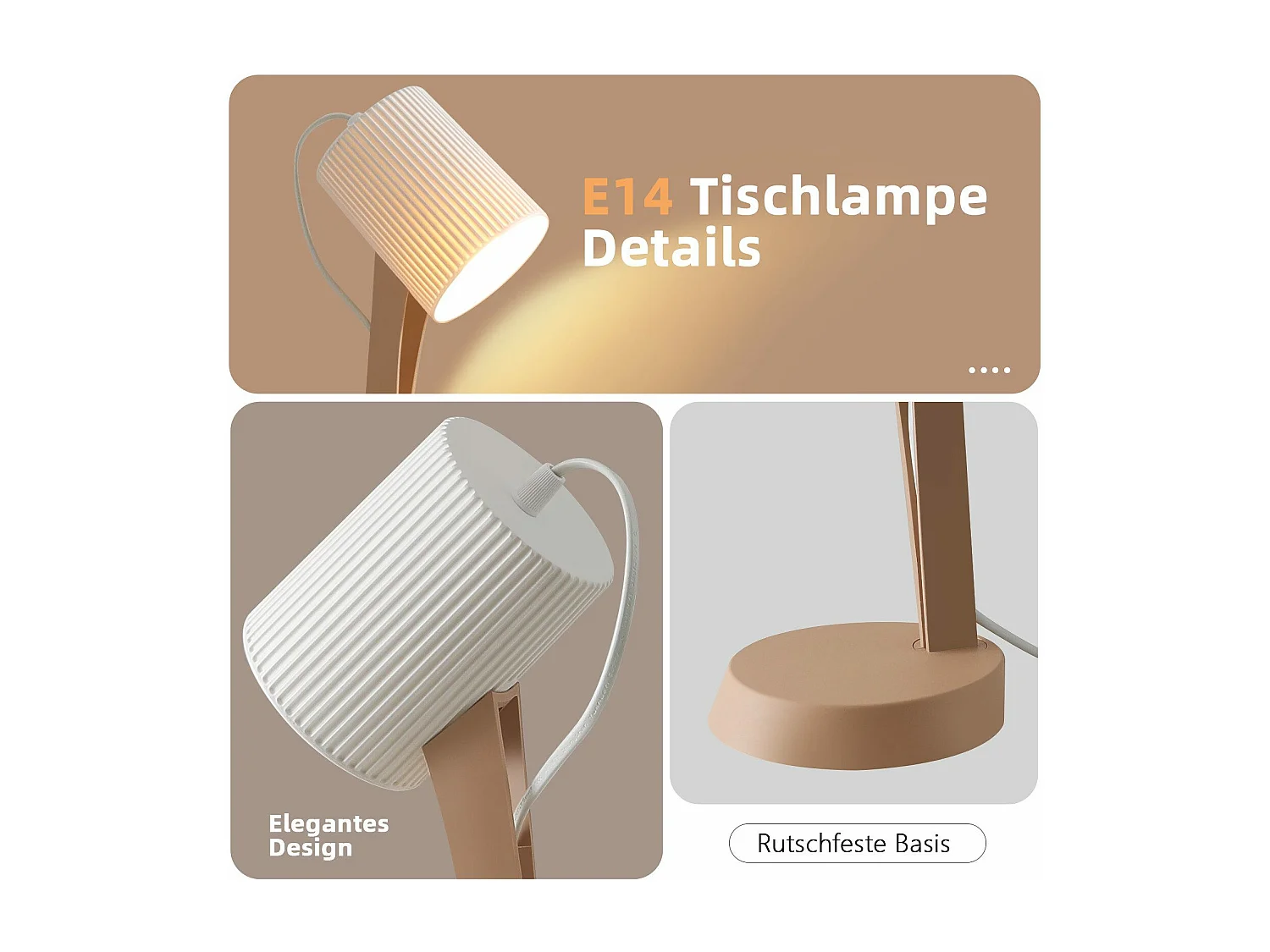 NETTLIFE Tafellamp Woonkamer Bedlamp met Kabel 37,4 cm Set van 2 Kleine Lampen E14 Moderne Bruine Tafellampen