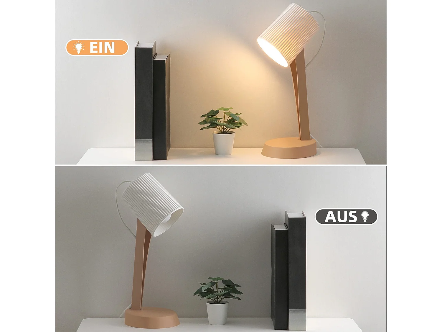 NETTLIFE Tafellamp Woonkamer Bedlamp met Kabel 37,4 cm Set van 2 Kleine Lampen E14 Moderne Bruine Tafellampen