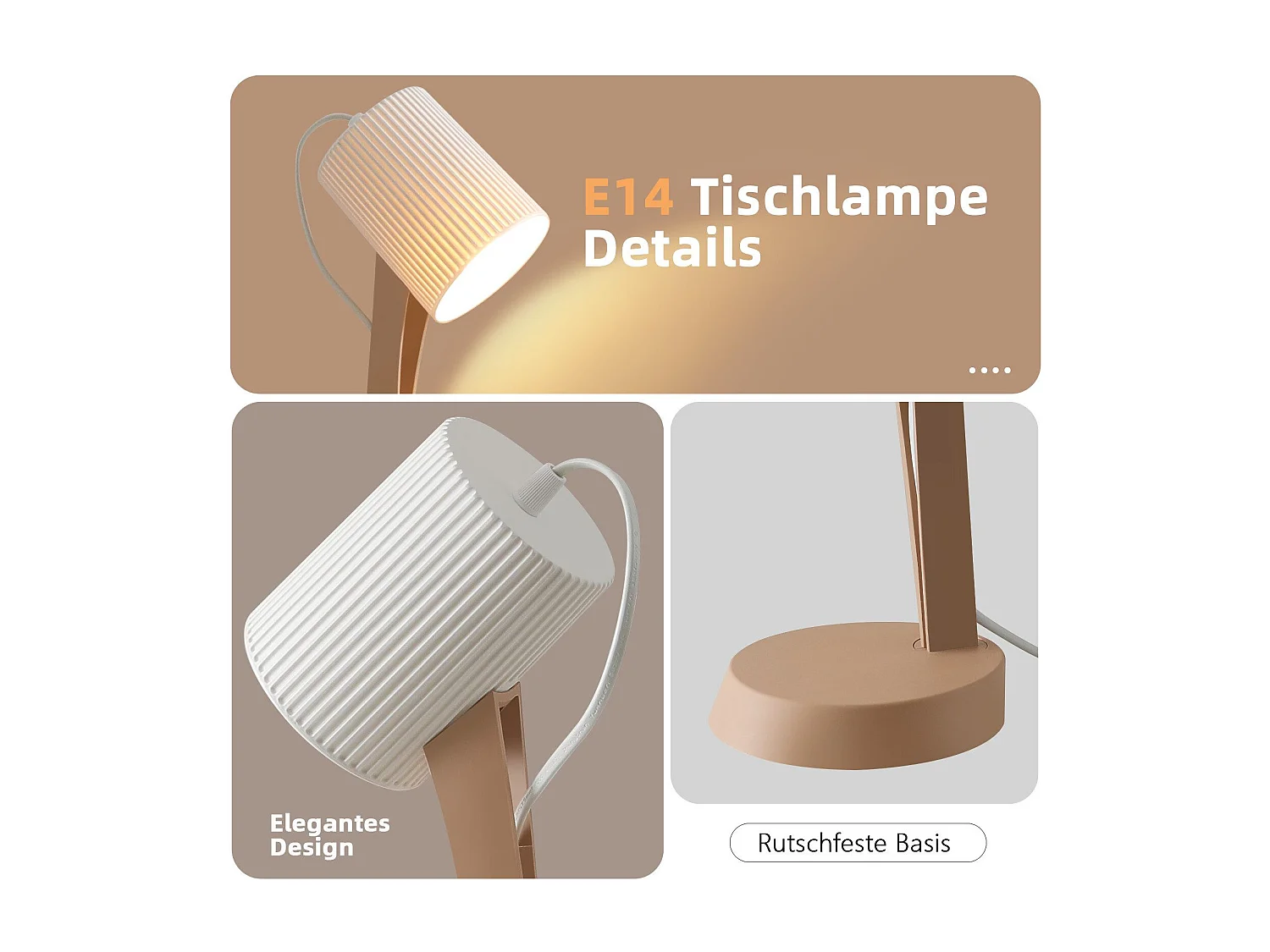 NETTLIFE Lampe de table salon lampe de chevet avec câble 37,4 cm lot de 2 petites lampes E14 lampes de table marron moderne