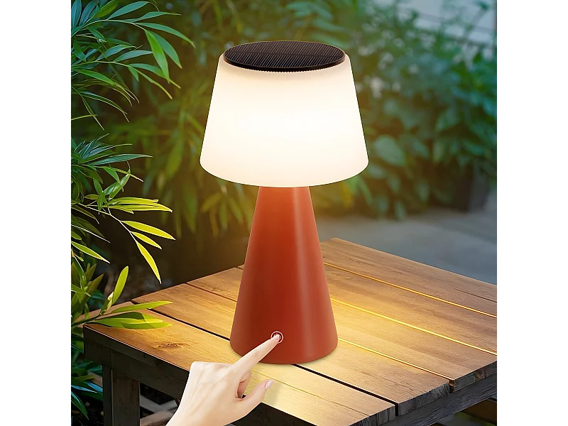 NETTLIFE Lámpara de mesa con batería solar, lámpara de noche LED inalámbrica, 3600 mhA, recargable, táctil, regulable, lámpara roja con batería USB