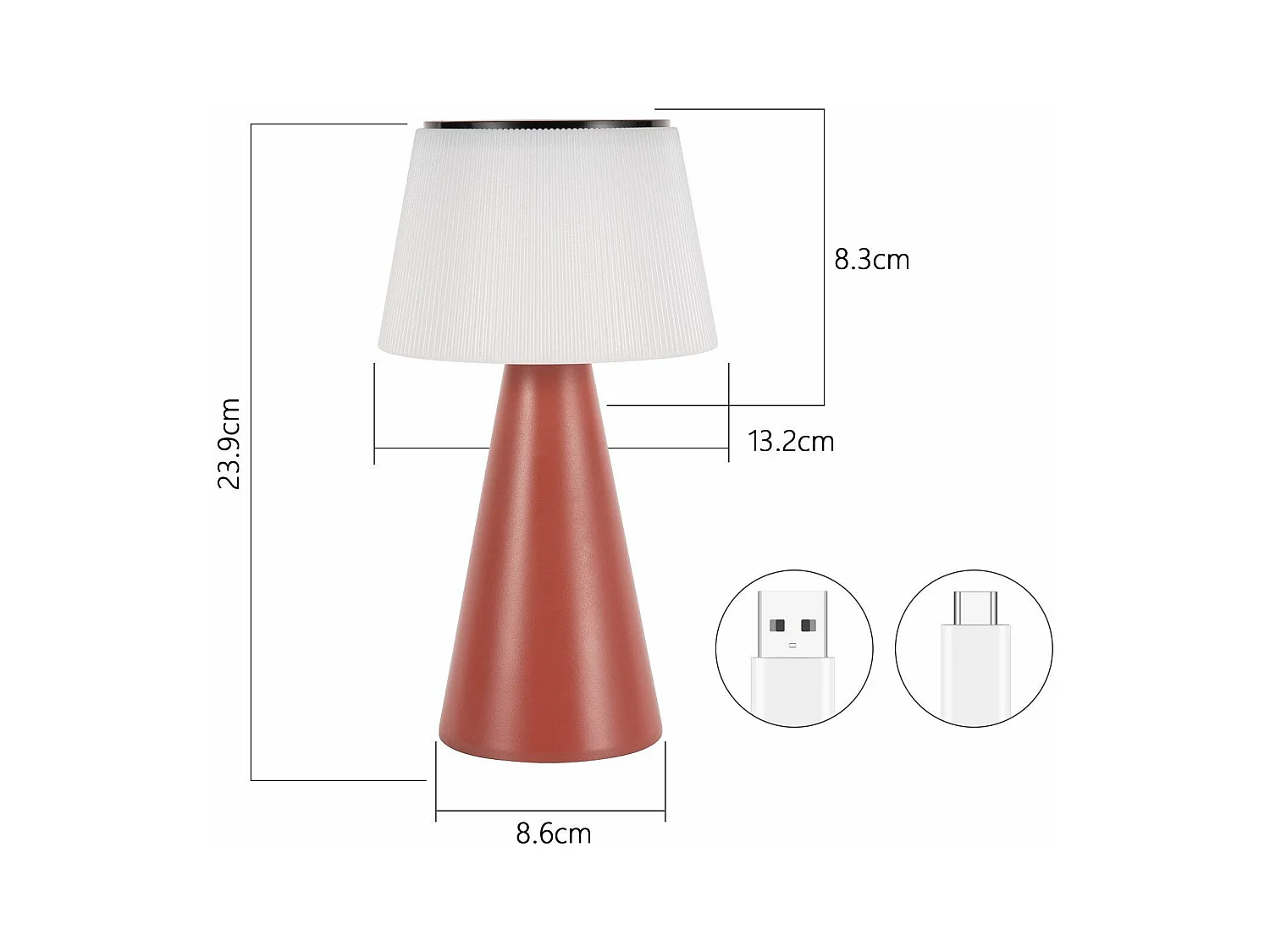 NETTLIFE Lampe de table à batterie solaire lampe de chevet LED sans fil 3600mhA rechargeable tactile dimmable lampe rouge avec batterie USB