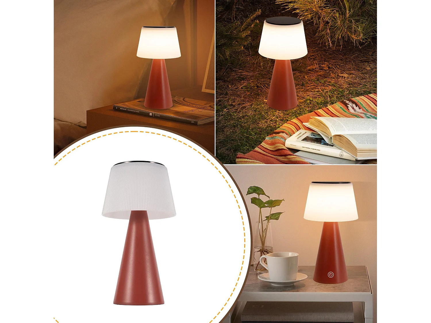 NETTLIFE Solar Battery Lamp Table Lamp Bezprzewodowa Lampa Nocna LED 3600mhA Akumulatorowa Dotykowa Ściemnialna Czerwona Lampa z Baterią USB