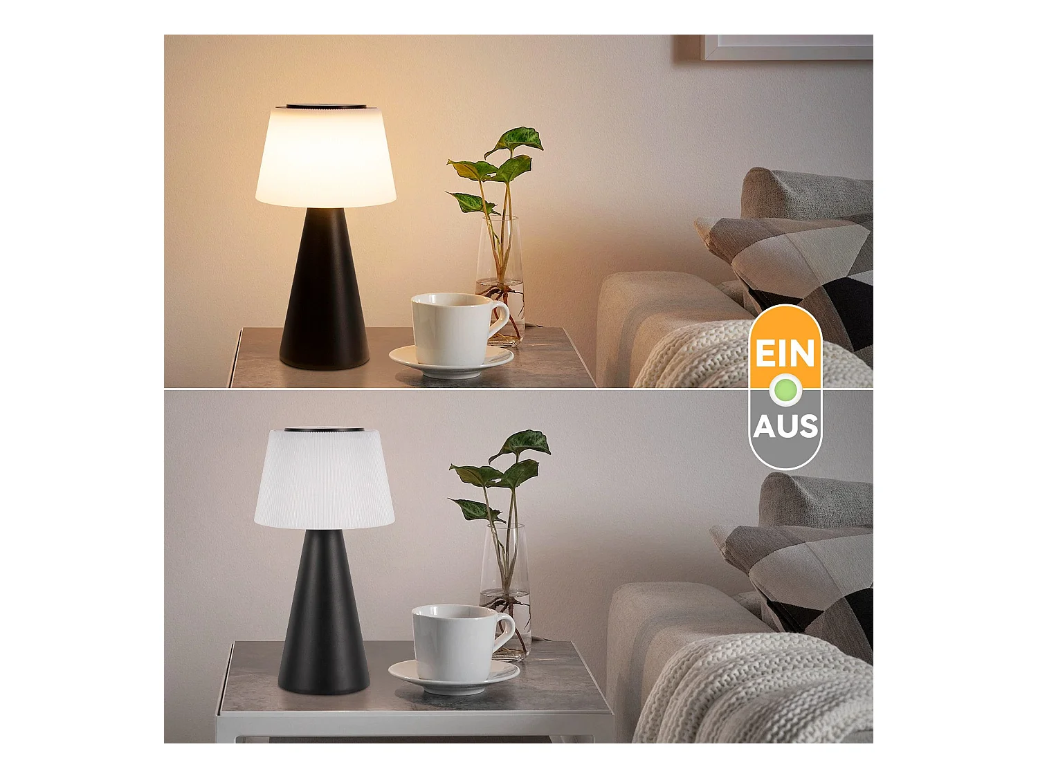 NETTLIFE Lampe de table à piles, lampe de chevet LED - 3600mhA sans fil, lampe tactile à intensité variable avec batterie rechargeable USB noire