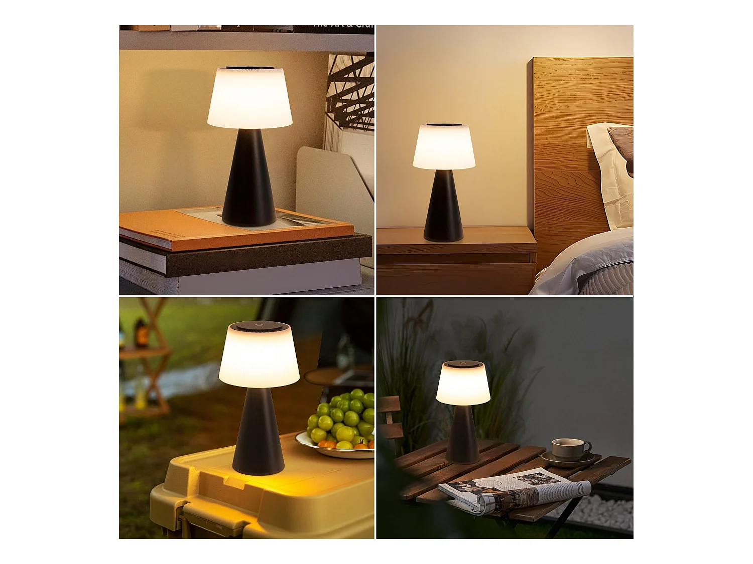 NETTLIFE Lampe de table à piles, lampe de chevet LED - 3600mhA sans fil, lampe tactile à intensité variable avec batterie rechargeable USB noire