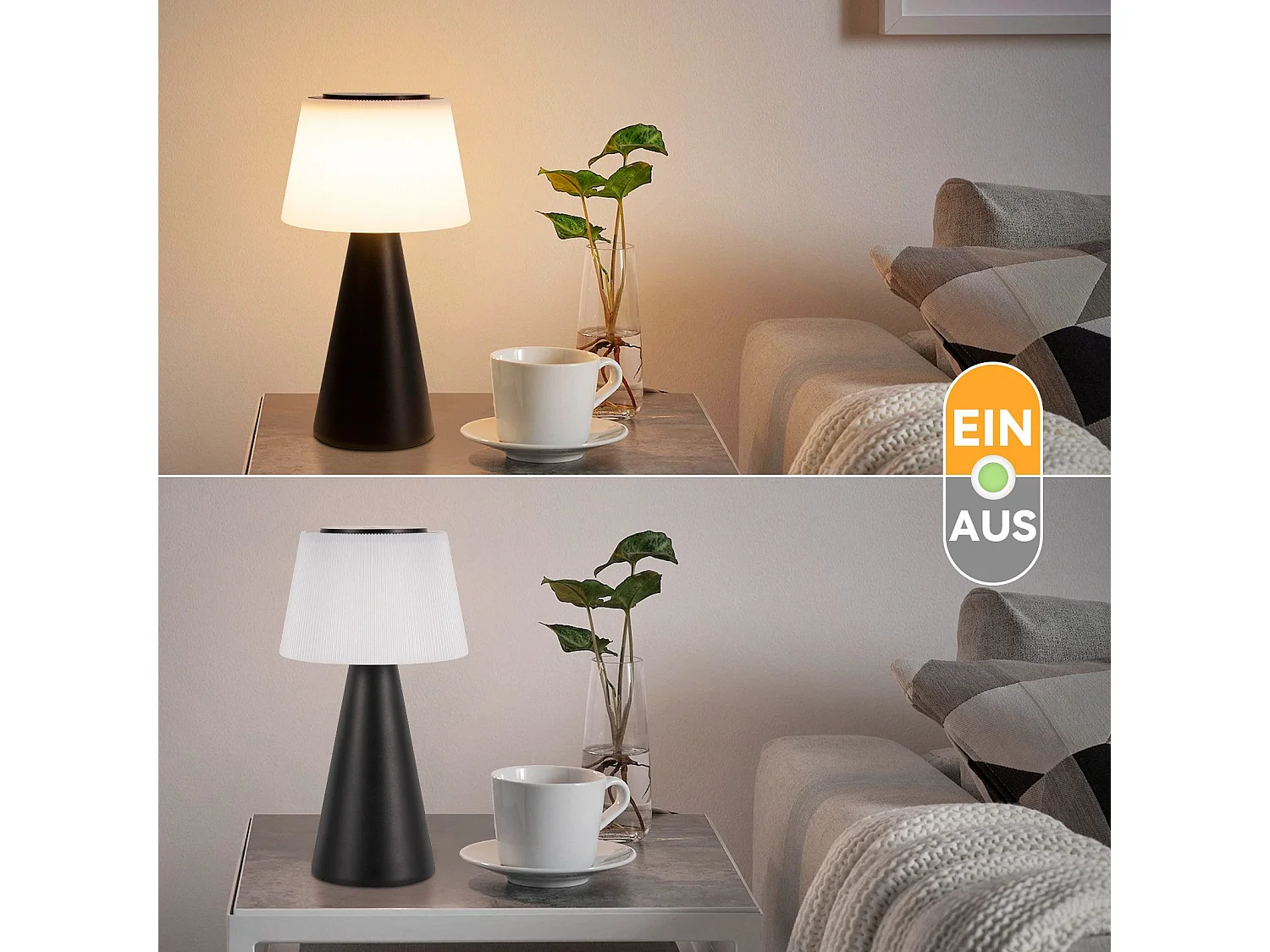 NETTLIFE Lampe de table à piles, lampe de chevet LED - 3600mhA sans fil, lampe tactile à intensité variable avec batterie rechargeable USB noire