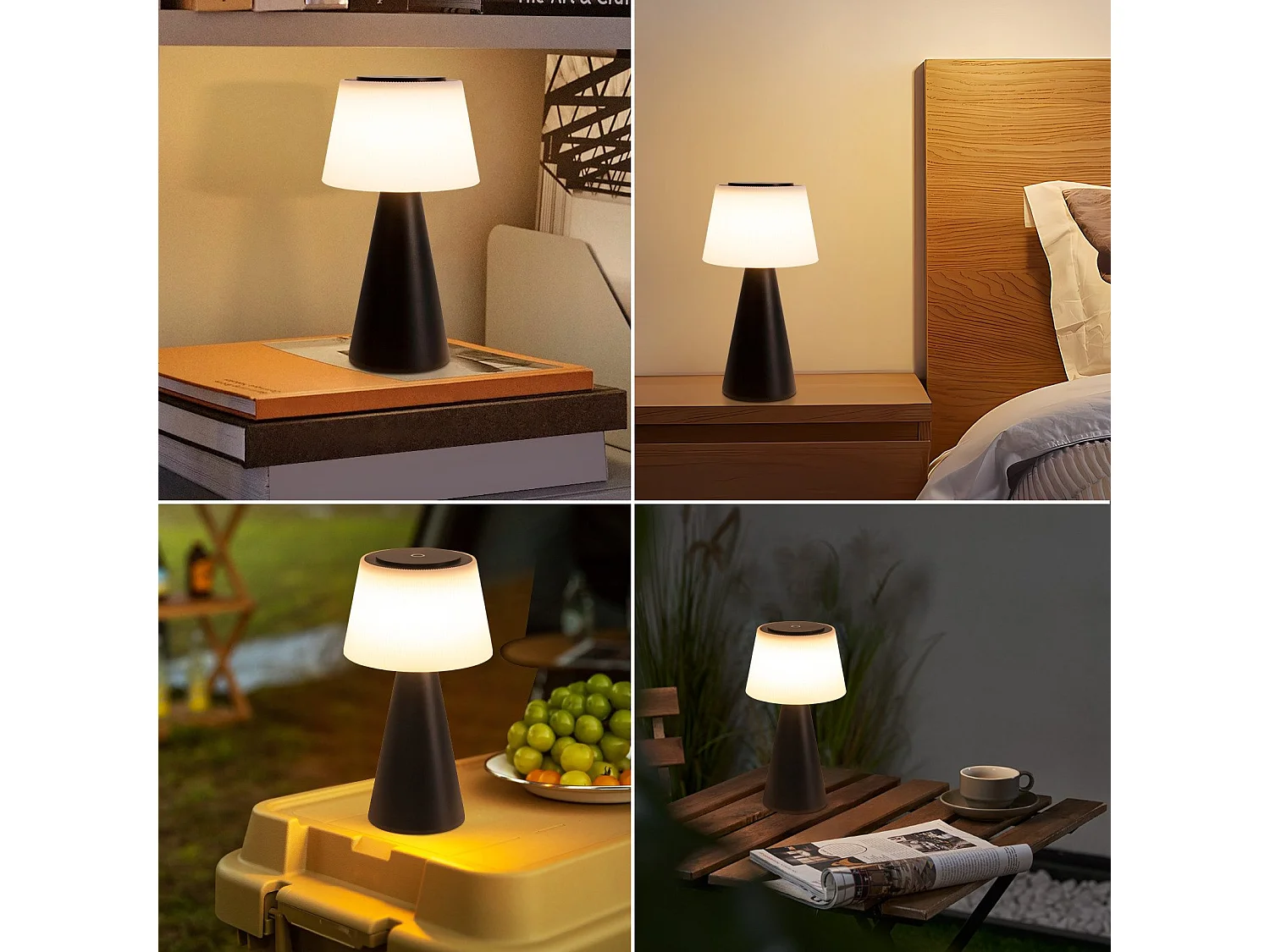 NETTLIFE Lampe de table à piles, lampe de chevet LED - 3600mhA sans fil, lampe tactile à intensité variable avec batterie rechargeable USB noire