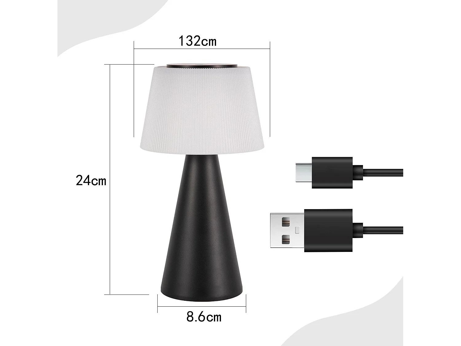 NETTLIFE Batterijgevoede tafellamp, LED-bedlamp - 3600 mAh draadloze, dimbare touchlamp met USB-oplaadbare batterij, zwart