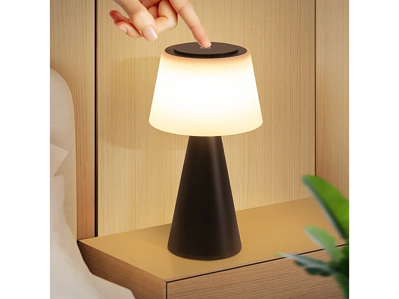 NETTLIFE Lampe de table à piles, lampe de chevet LED - 3600mhA sans fil, lampe tactile à intensité variable avec batterie rechargeable USB noire