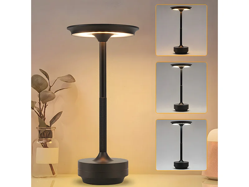 NETTLIFE Kabellose LED-Nachttischlampe, wiederaufladbar über USB, Touch, dimmbar, Schwarz