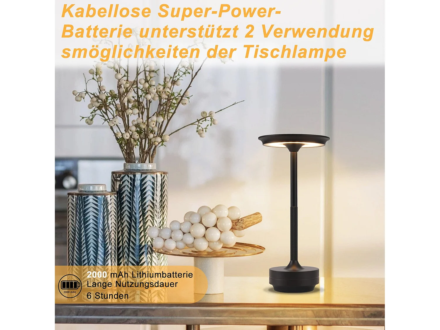 NETTLIFE Draadloze LED-bedlamp, USB-oplaadbaar, Touchscreen, Dimbaar, Zwart
