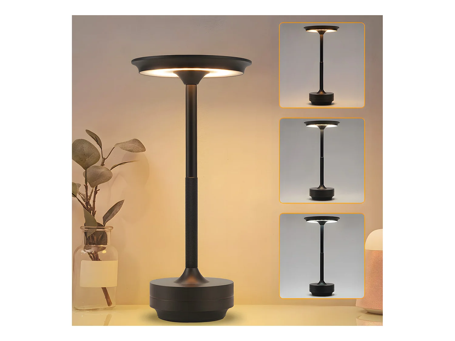 NETTLIFE Lampe de chevet sans fil à LED, rechargeable par USB, tactile, à intensité variable, noire