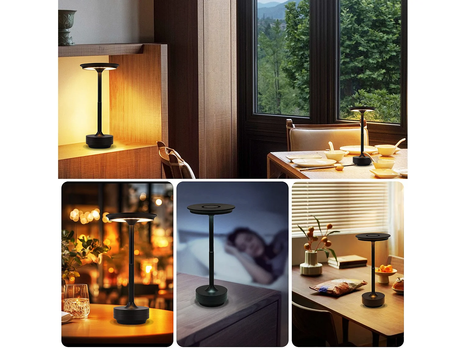 NETTLIFE Lampe de chevet sans fil à LED, rechargeable par USB, tactile, à intensité variable, noire