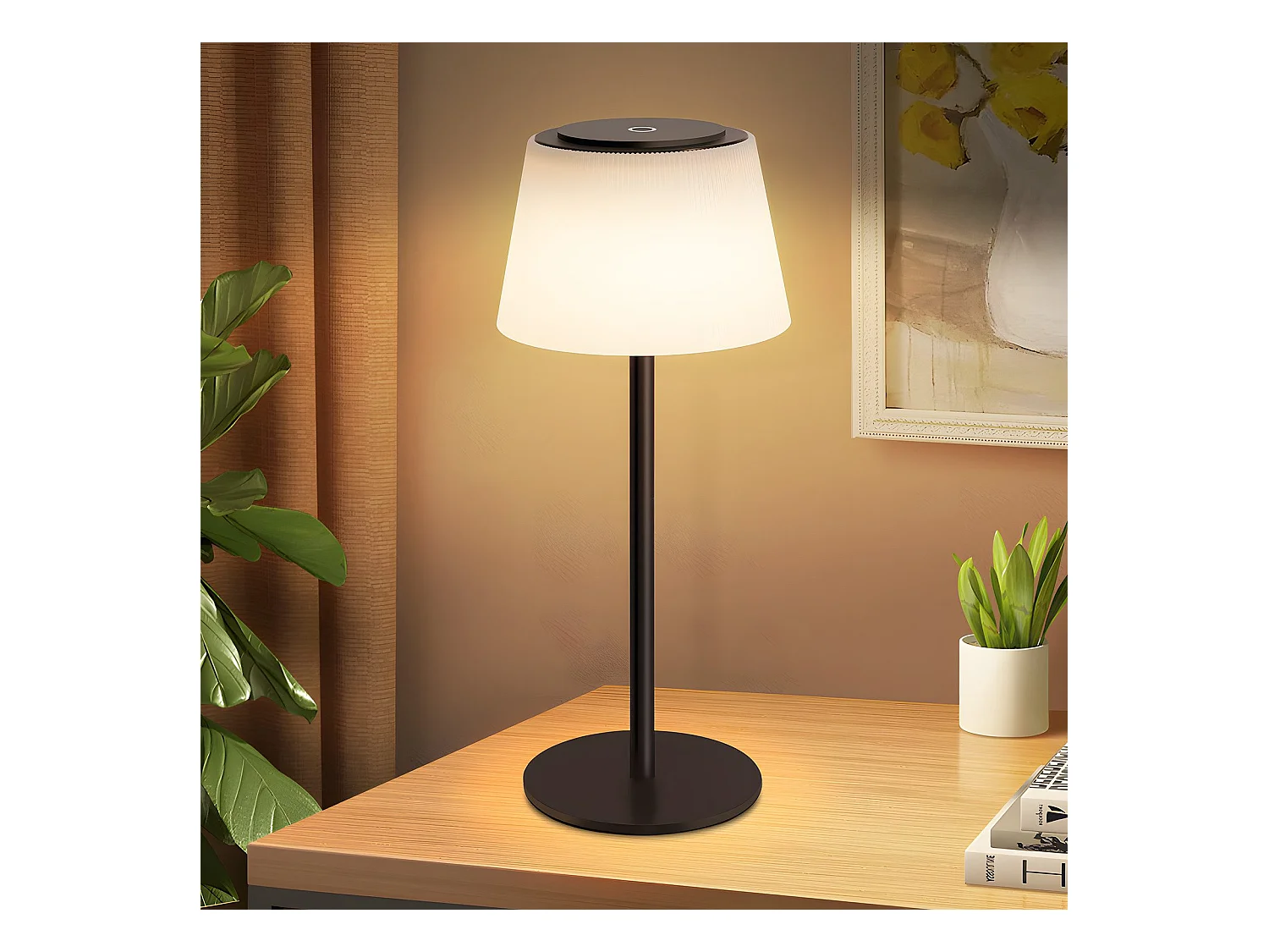 NETTLIFE Lampe de chevet sans fil à LED, rechargeable par USB, tactile, intensité variable, noire, 3600 mhA