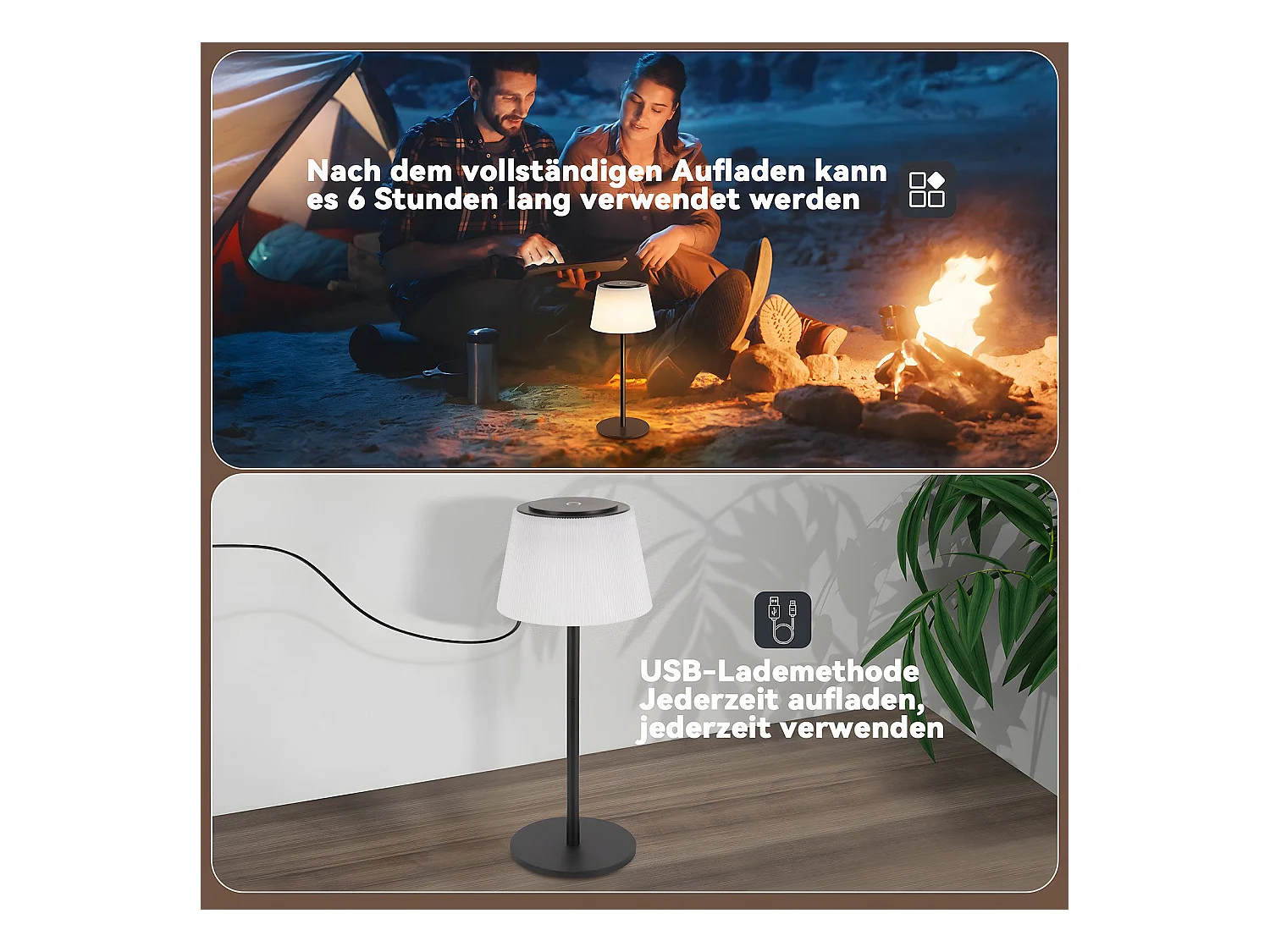 NETTLIFE Lampe de chevet sans fil à LED, rechargeable par USB, tactile, intensité variable, noire, 3600 mhA