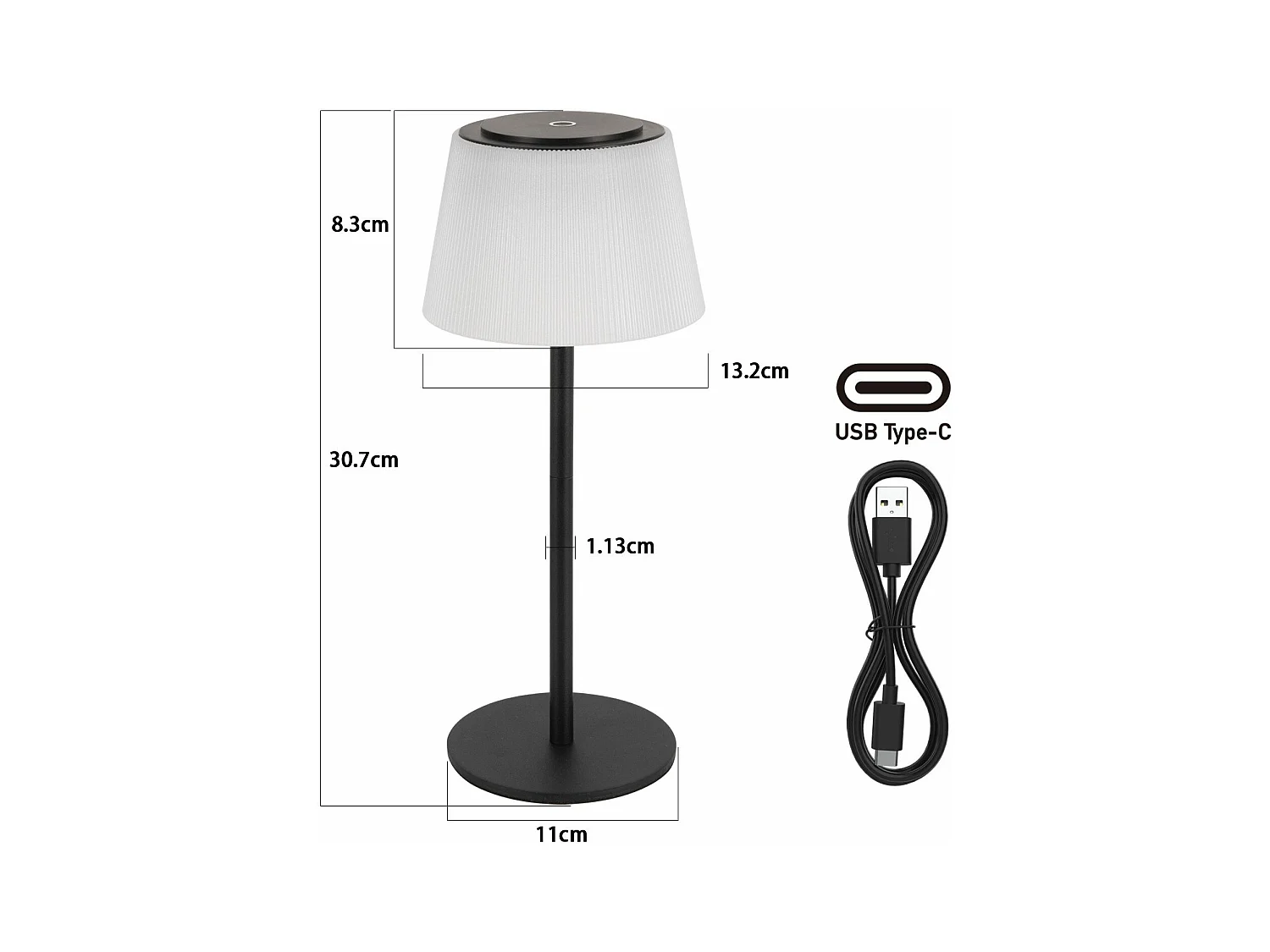 NETTLIFE Lampe de chevet sans fil à LED, rechargeable par USB, tactile, intensité variable, noire, 3600 mhA
