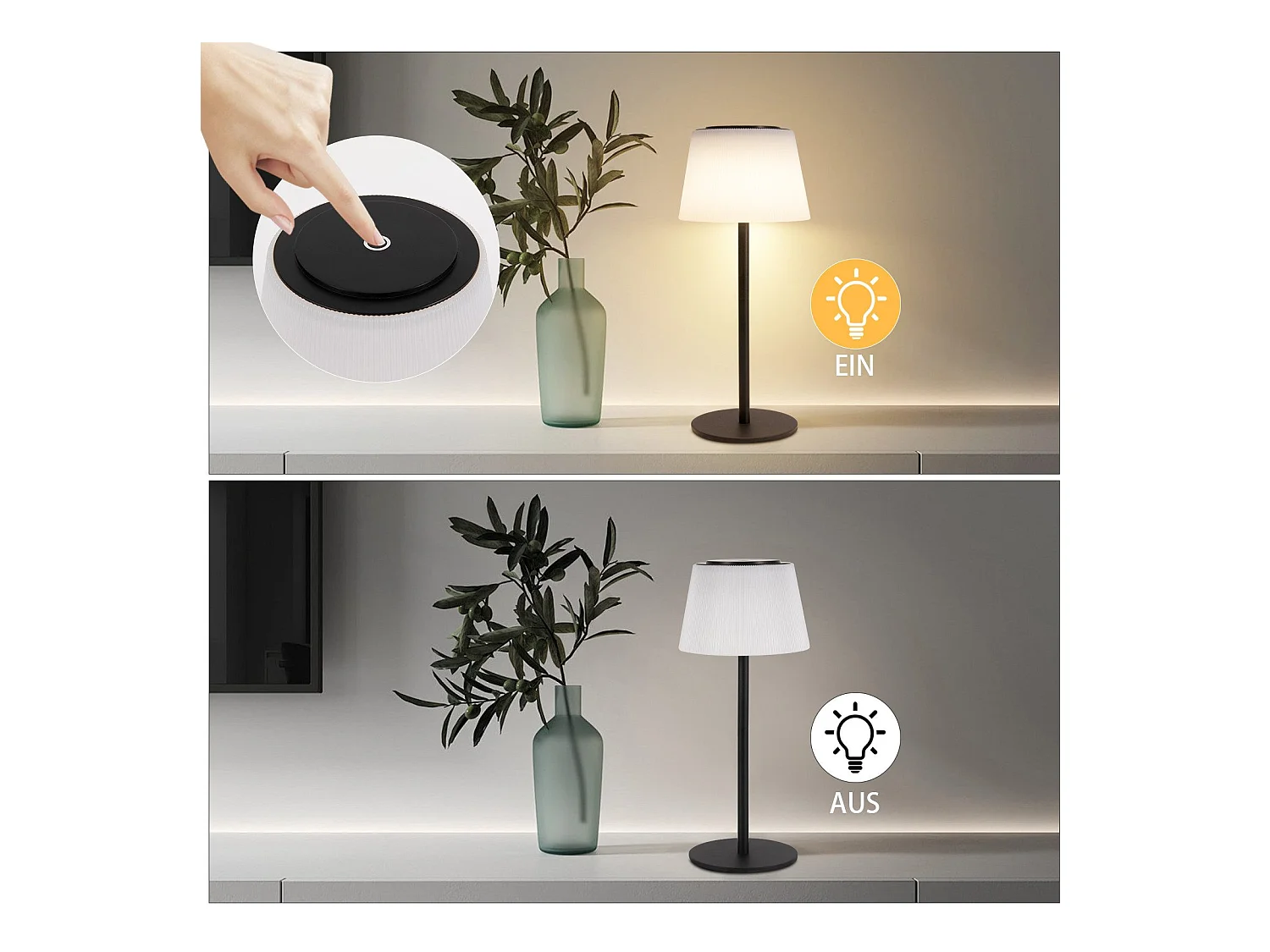 NETTLIFE Lampe de chevet sans fil à LED, rechargeable par USB, tactile, intensité variable, noire, 3600 mhA