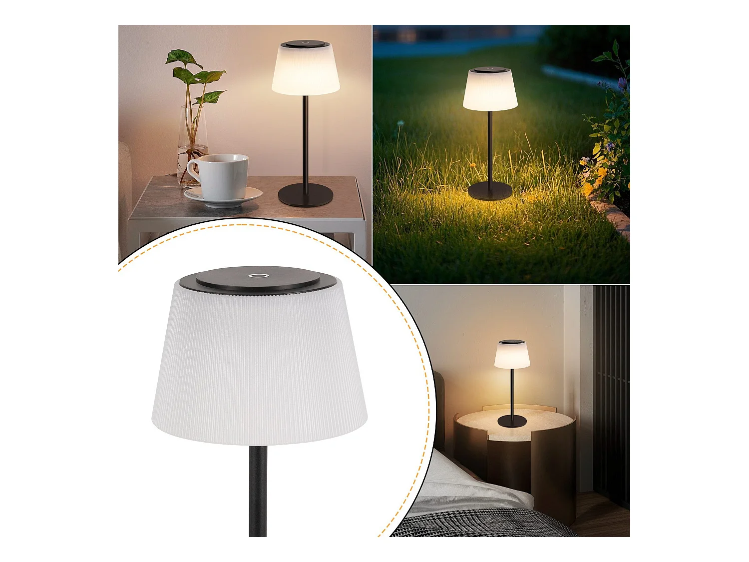 NETTLIFE Lampe de chevet sans fil à LED, rechargeable par USB, tactile, intensité variable, noire, 3600 mhA