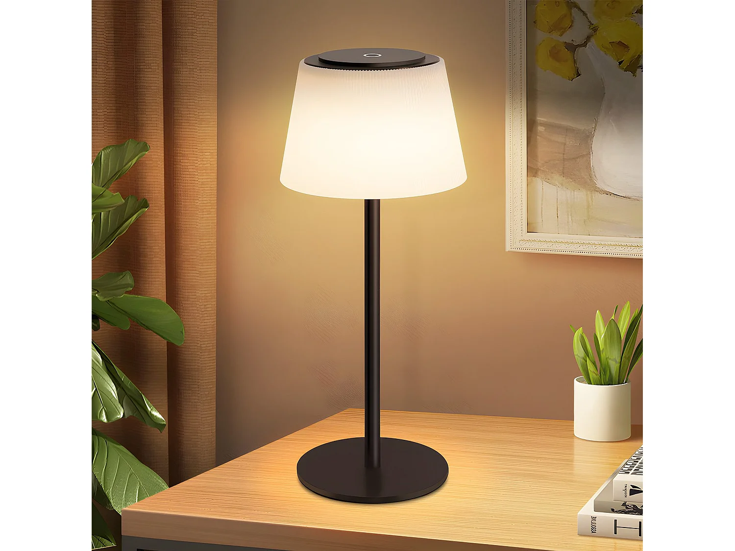 NETTLIFE Lampe de chevet sans fil à LED, rechargeable par USB, tactile, intensité variable, noire, 3600 mhA