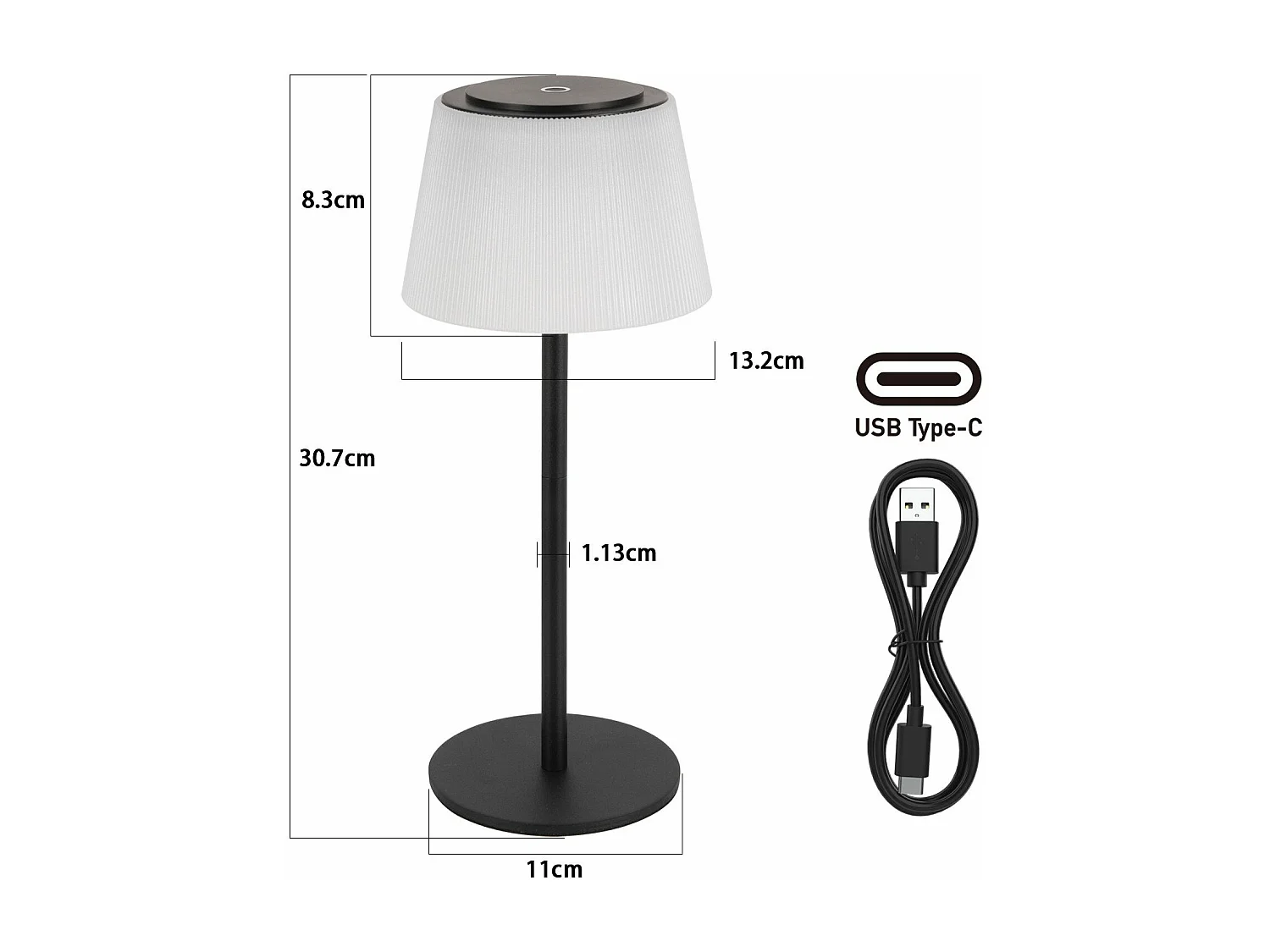 NETTLIFE Lampe de chevet sans fil à LED, rechargeable par USB, tactile, intensité variable, noire, 3600 mhA