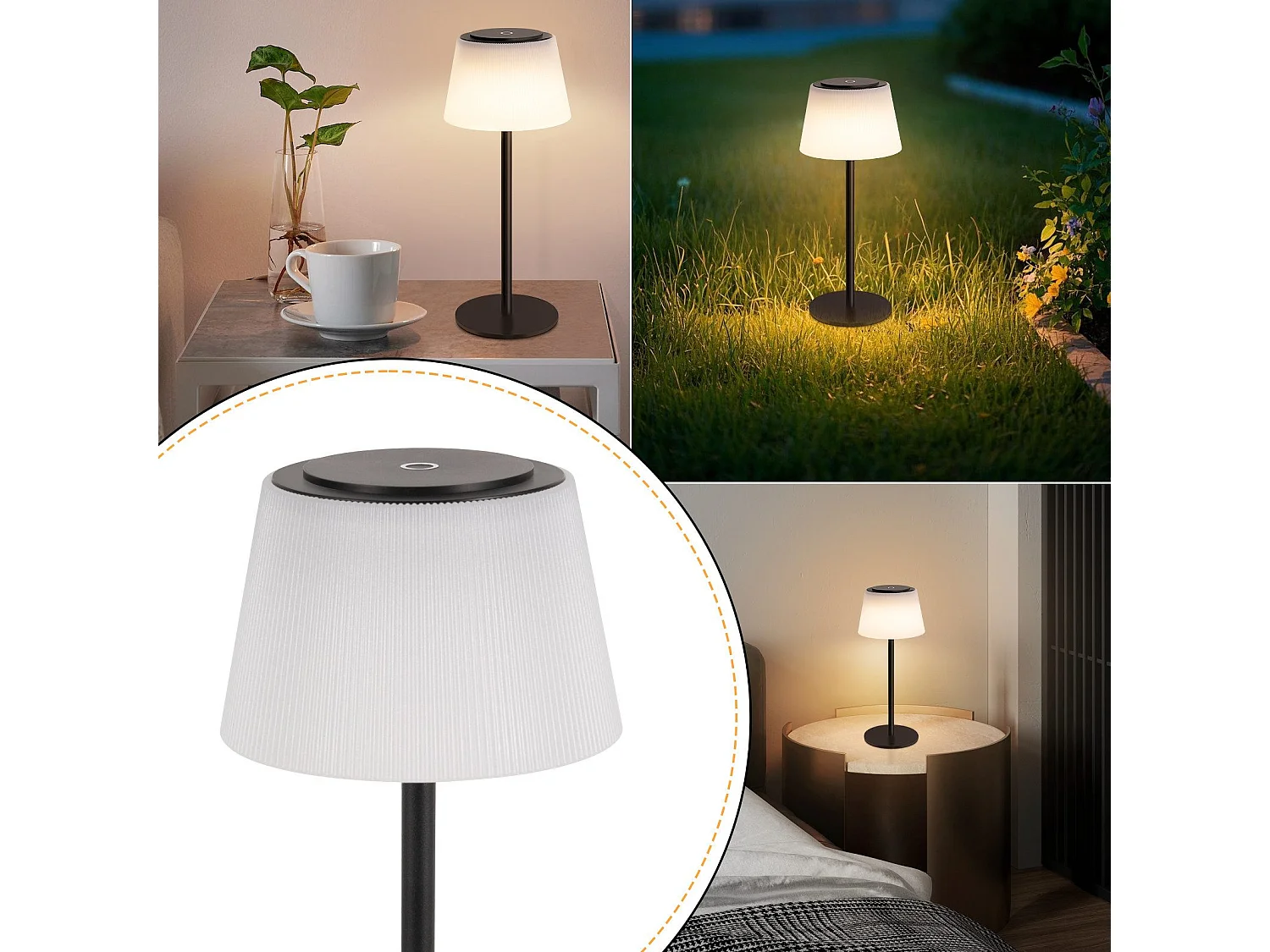 NETTLIFE Lampe de chevet sans fil à LED, rechargeable par USB, tactile, intensité variable, noire, 3600 mhA