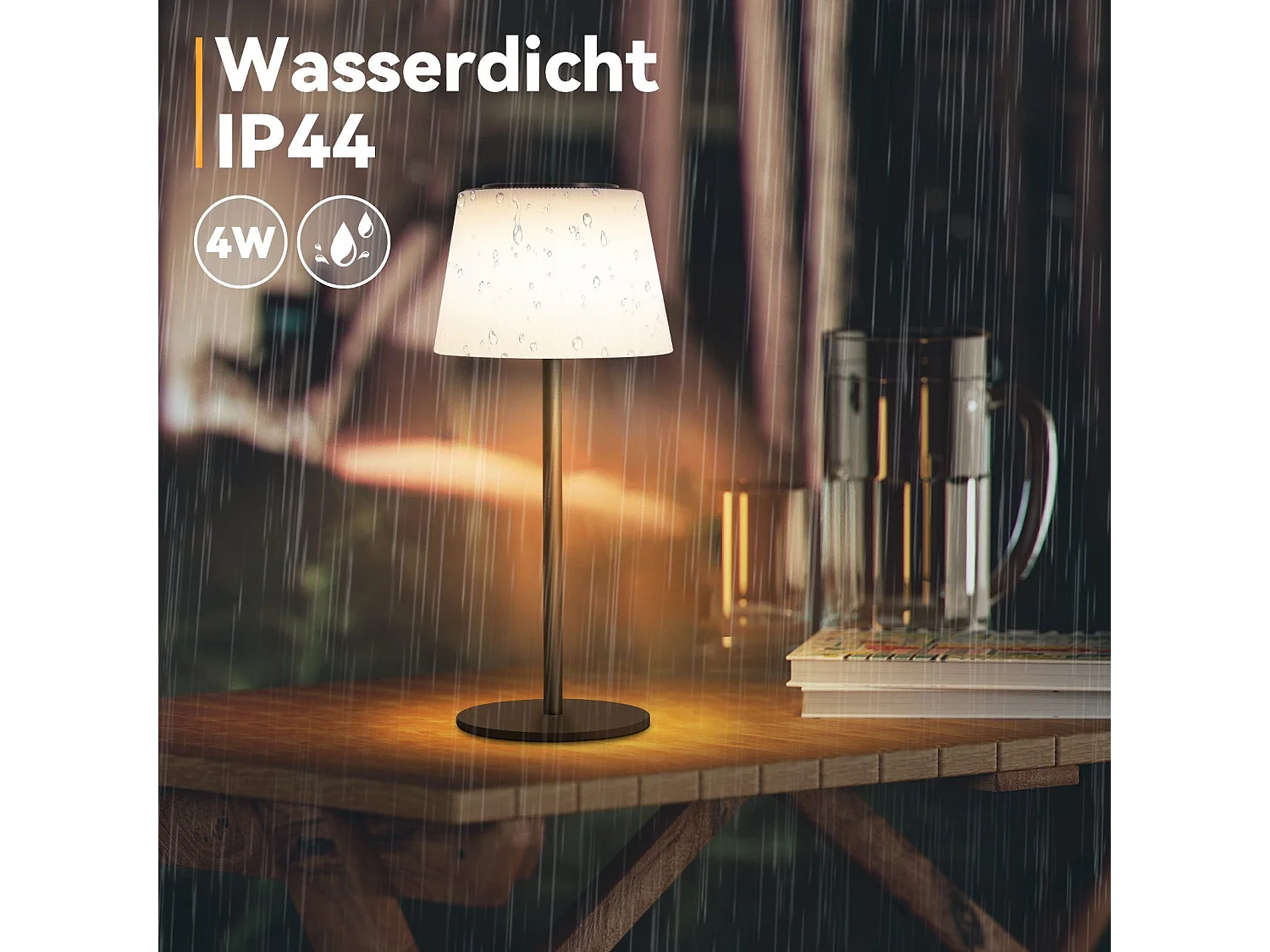 NETTLIFE Kabellose LED-Nachttischlampe, USB wiederaufladbar, Touch, dimmbar, Schwarz, 3600 mhA