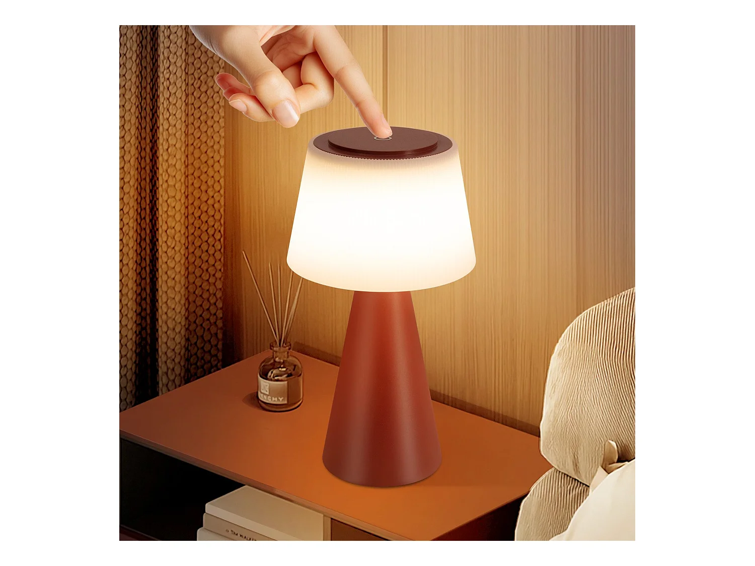 NETTLIFE Lampe de table à piles, lampe de chevet LED - 3600mhA sans fil, lampe tactile à intensité variable avec batterie rouge rechargeable par USB
