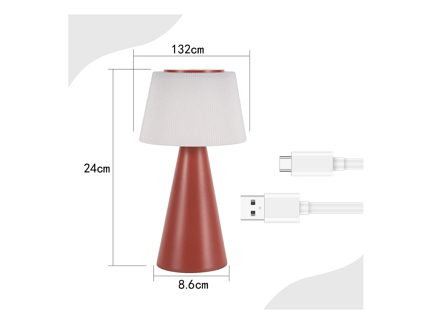NETTLIFE Lampe de table à piles, lampe de chevet LED - 3600mhA sans fil, lampe tactile à intensité variable avec batterie rouge rechargeable par USB