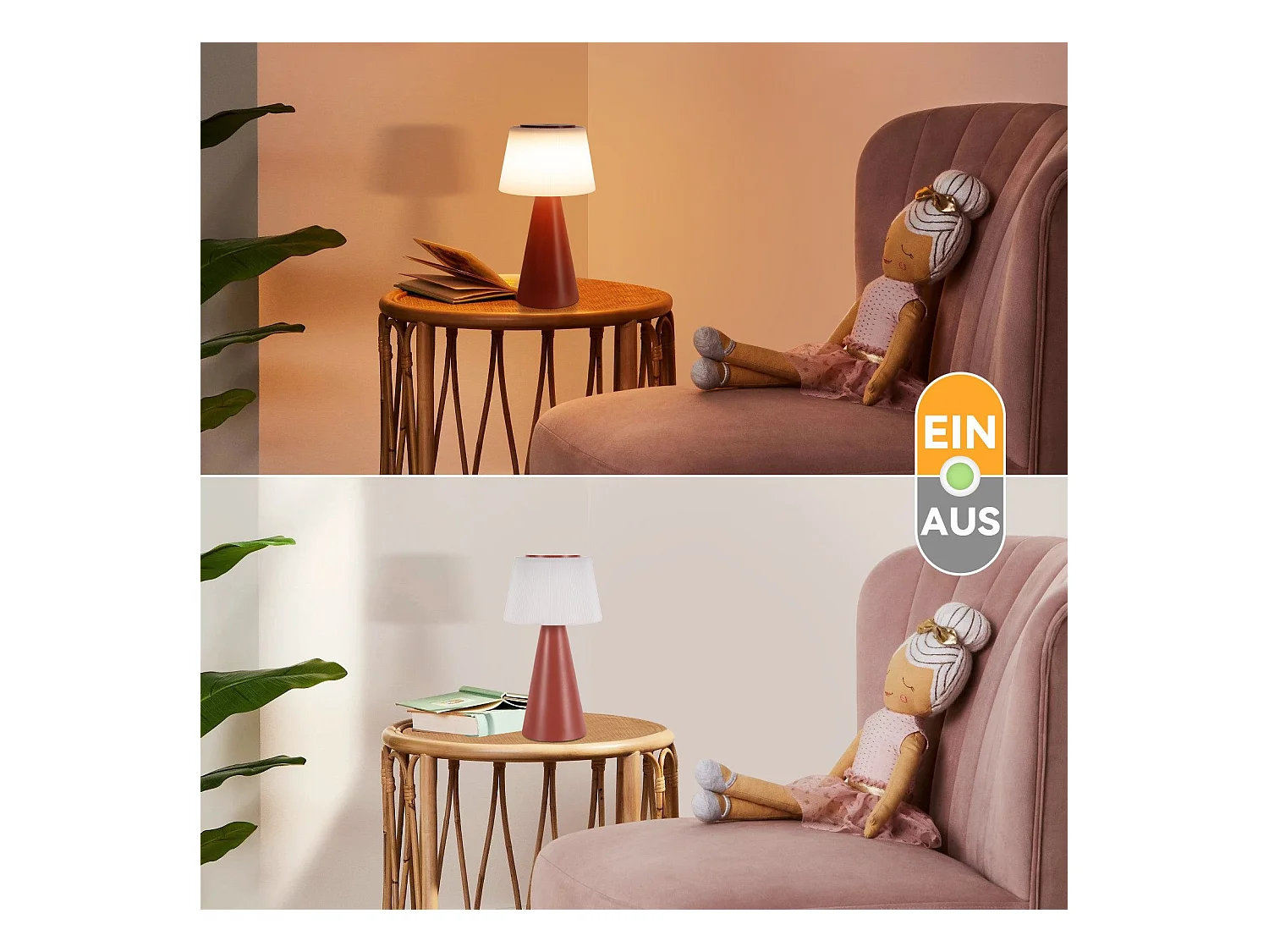 NETTLIFE Lampe de table à piles, lampe de chevet LED - 3600mhA sans fil, lampe tactile à intensité variable avec batterie rouge rechargeable par USB