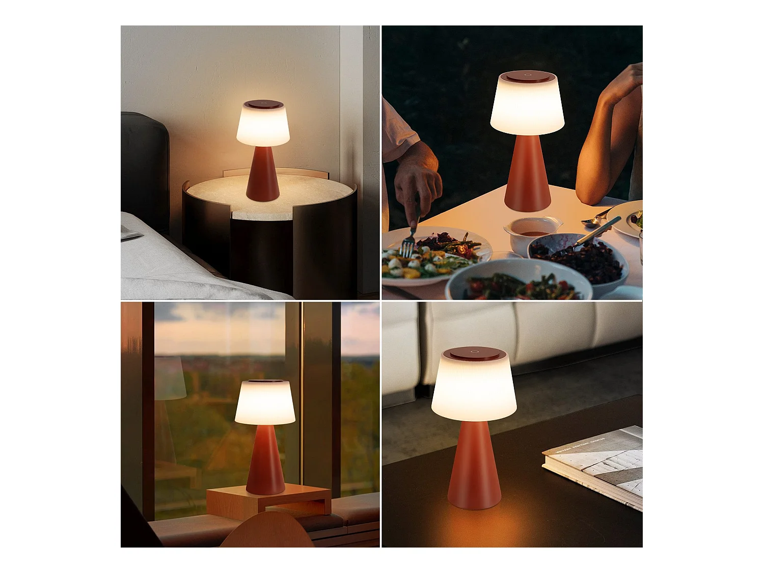 NETTLIFE Lampe de table à piles, lampe de chevet LED - 3600mhA sans fil, lampe tactile à intensité variable avec batterie rouge rechargeable par USB