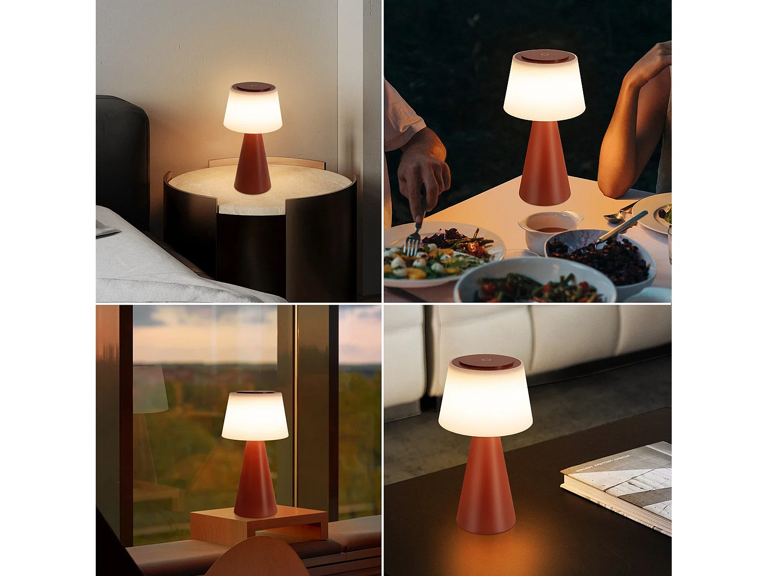 NETTLIFE Lampe de table à piles, lampe de chevet LED - 3600mhA sans fil, lampe tactile à intensité variable avec batterie rouge rechargeable par USB