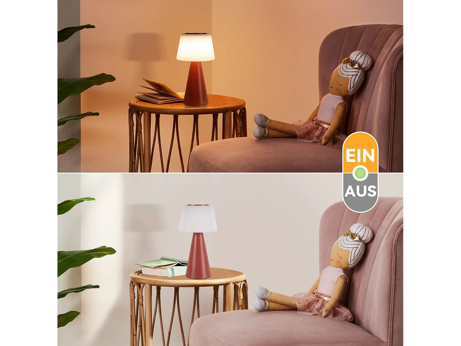 NETTLIFE Lampe de table à piles, lampe de chevet LED - 3600mhA sans fil, lampe tactile à intensité variable avec batterie rouge rechargeable par USB
