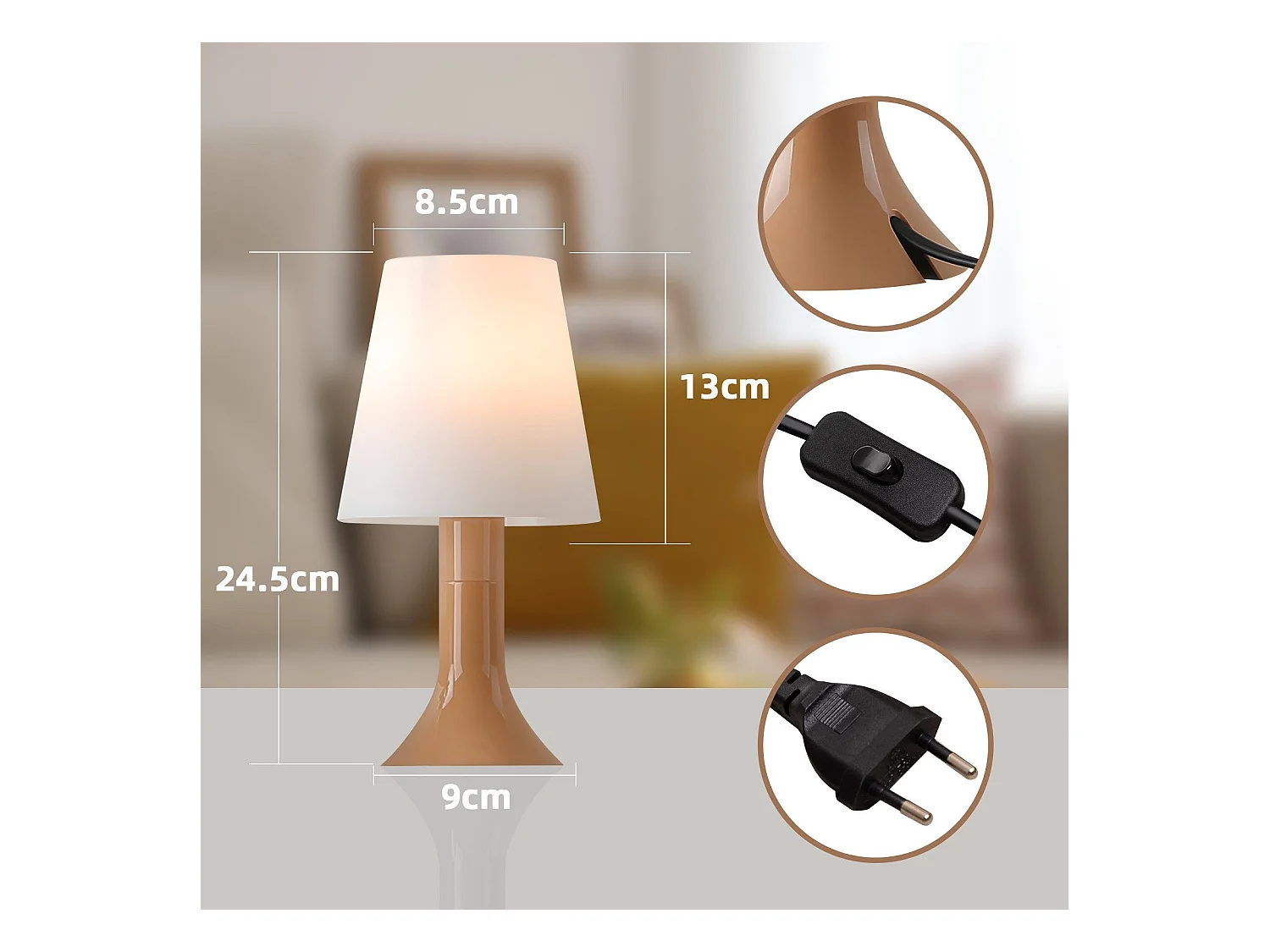 NETTLIFE Lampe de table salon lampe de chevet avec câble lampe de table lot de 2 petites lampes E14 lampes de table modernes