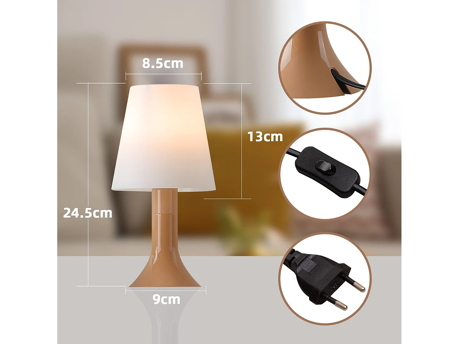 NETTLIFE Tischleuchte Wohnzimmer Nachttischlampe mit Kabel Tischlampe 2er Set kleine Lampen E14 moderne Tischlampen