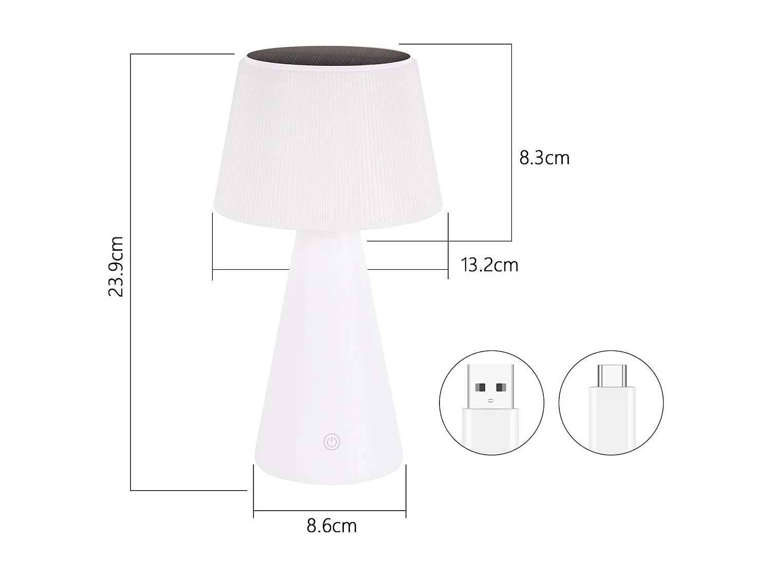 NETTLIFE Kabellose Solar-Akku-Tischlampe, 3600 mhA LED-Tischlampe, wiederaufladbar, Touch, dimmbar, weiße Lampe mit USB-Akku