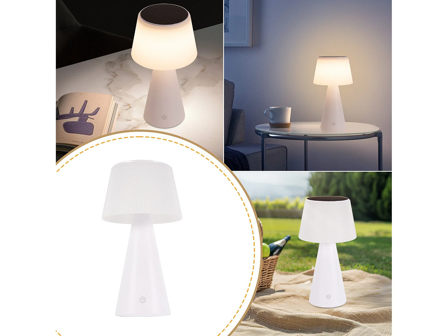 NETTLIFE Kabellose Solar-Akku-Tischlampe, 3600 mhA LED-Tischlampe, wiederaufladbar, Touch, dimmbar, weiße Lampe mit USB-Akku