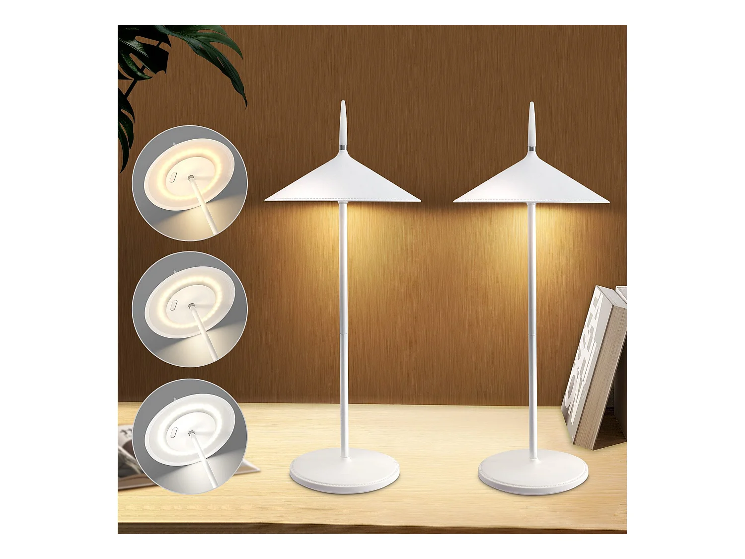 NETTLIFE Lampe de table à piles lampe de chevet LED, lot de 2 lampes de table sans fil 1800mhA, rechargeable, tactile, dimmable, moderne, blanc, IP44