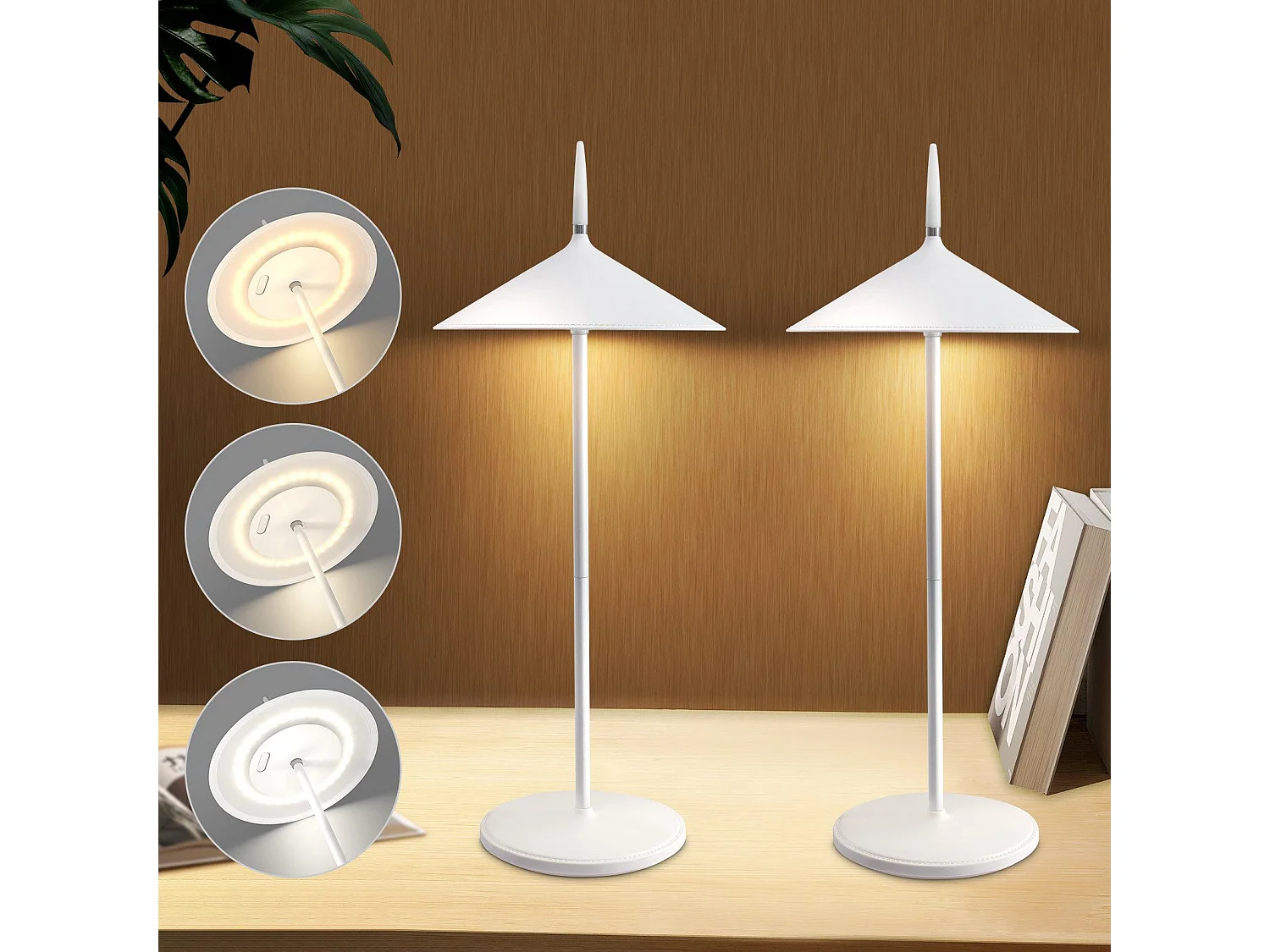NETTLIFE Lampe de table à piles lampe de chevet LED, lot de 2 lampes de table sans fil 1800mhA, rechargeable, tactile, dimmable, moderne, blanc, IP44