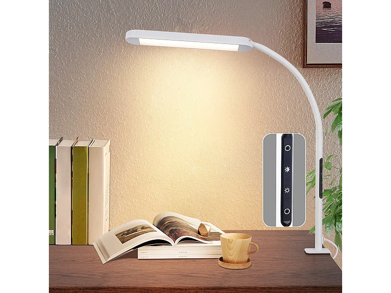 NETTLIFE Dimmbare LED-Schreibtischlampe mit weißem Stecker, 5 Helligkeitsstufen, 11 W, flexibel, mit Nachtlicht-Timerfunktion