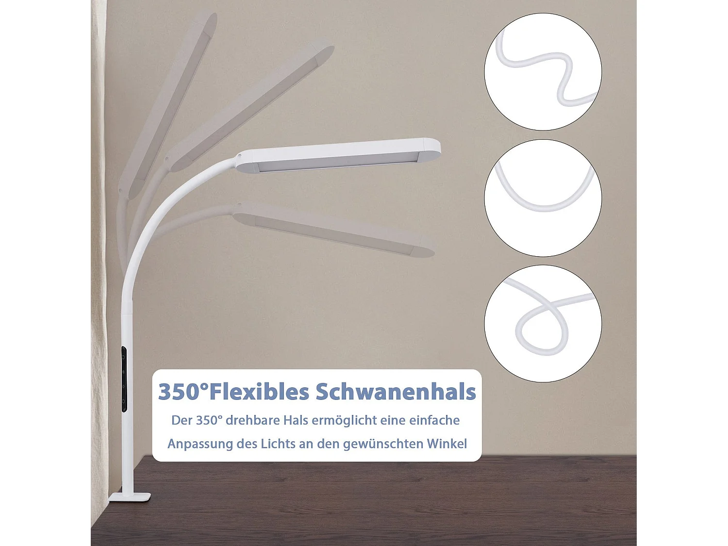 NETTLIFE Lampe de bureau LED à intensité variable avec prise blanche 5 niveaux de luminosité 11W flexible avec fonction minuterie de veilleuse