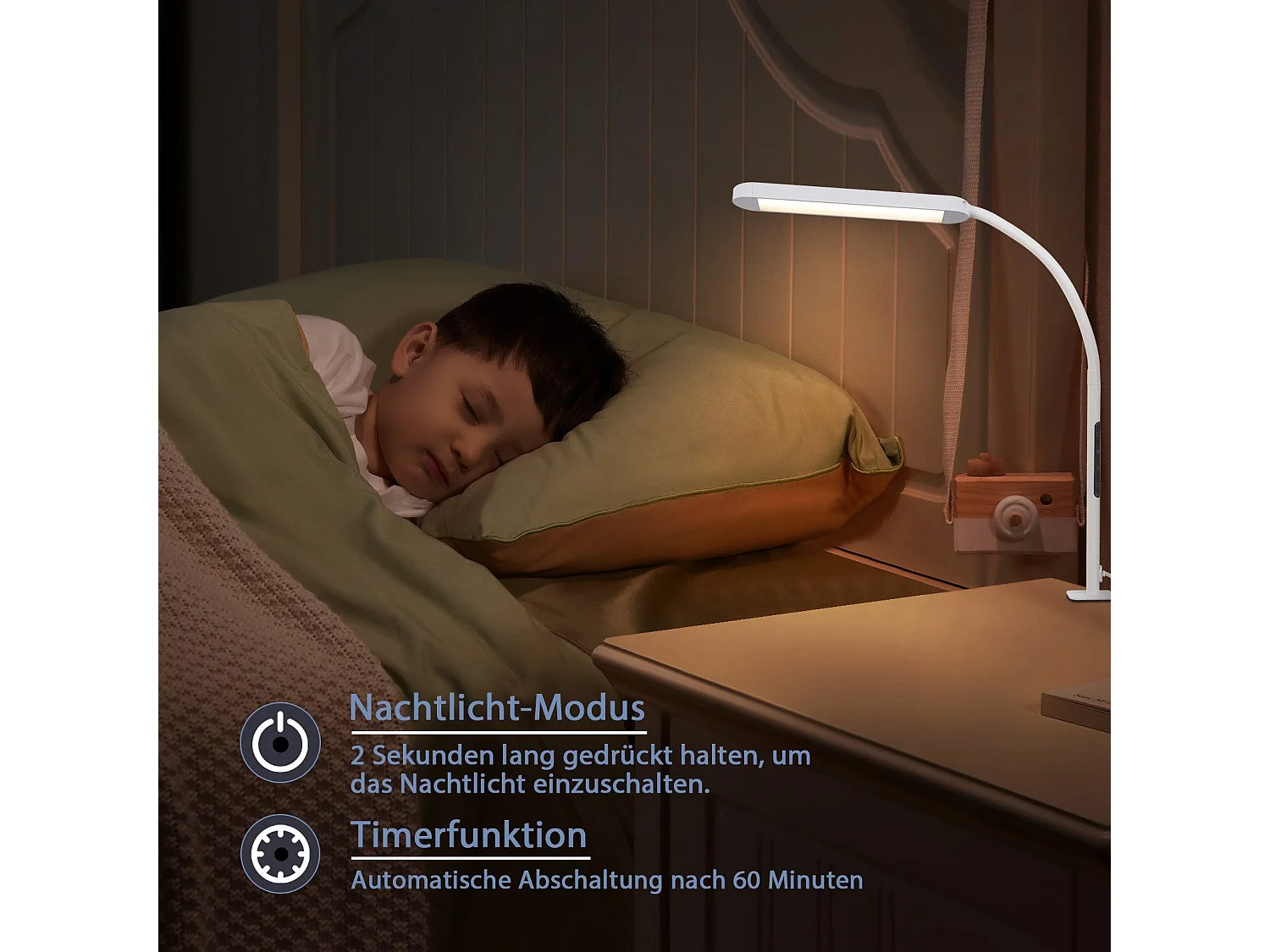 NETTLIFE Lampe de bureau LED à intensité variable avec prise blanche 5 niveaux de luminosité 11W flexible avec fonction minuterie de veilleuse