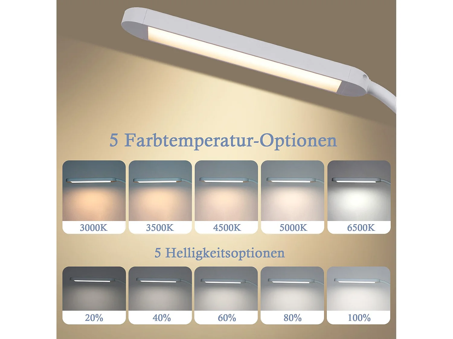 NETTLIFE Lampe de bureau LED à intensité variable avec prise blanche 5 niveaux de luminosité 11W flexible avec fonction minuterie de veilleuse