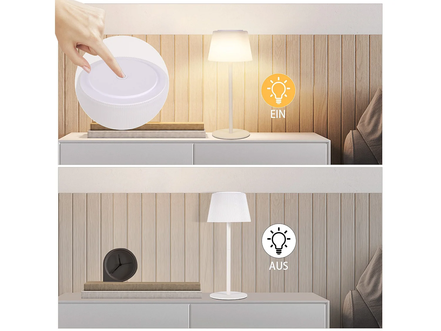 NETTLIFE Lampe de chevet sans fil à LED, tactile, à intensité variable, rechargeable par USB, blanche, 3 600 mAH.