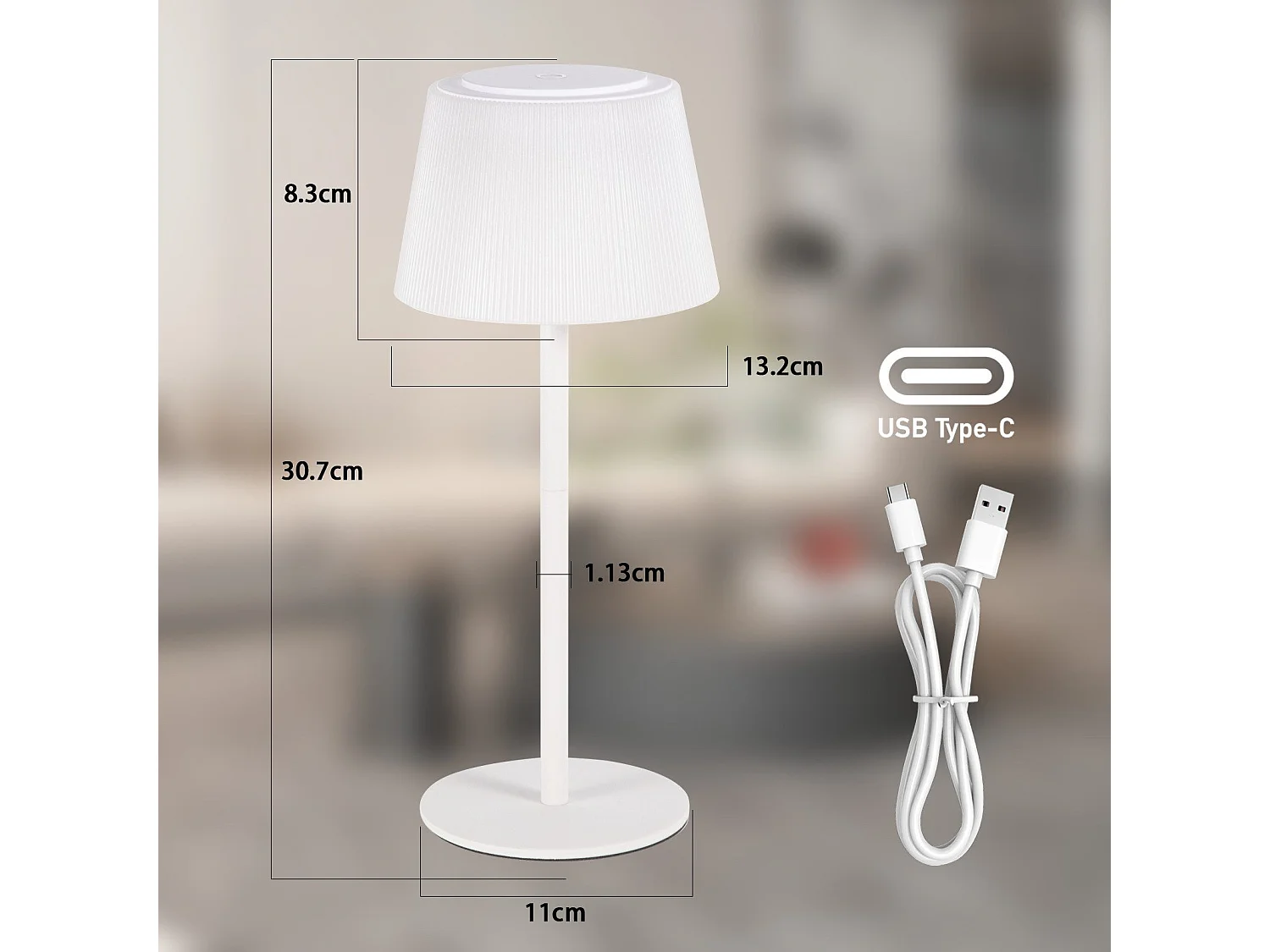 NETTLIFE Lampe de chevet sans fil à LED, tactile, à intensité variable, rechargeable par USB, blanche, 3 600 mAH.