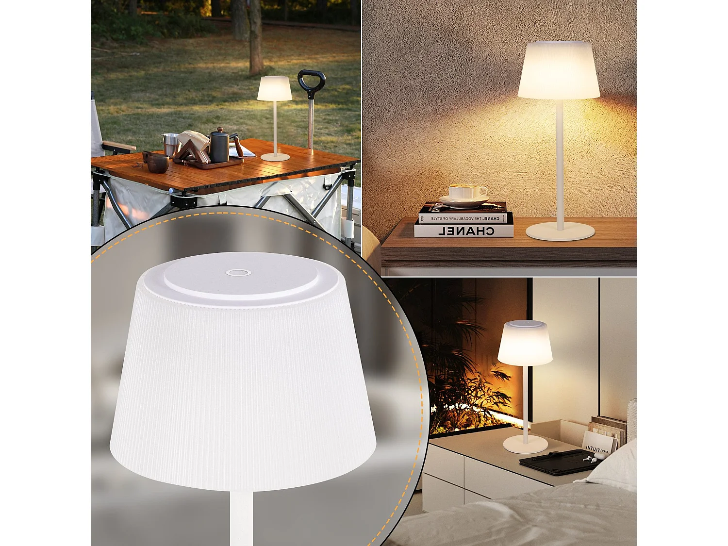 NETTLIFE Lampe de chevet sans fil à LED, tactile, à intensité variable, rechargeable par USB, blanche, 3 600 mAH.