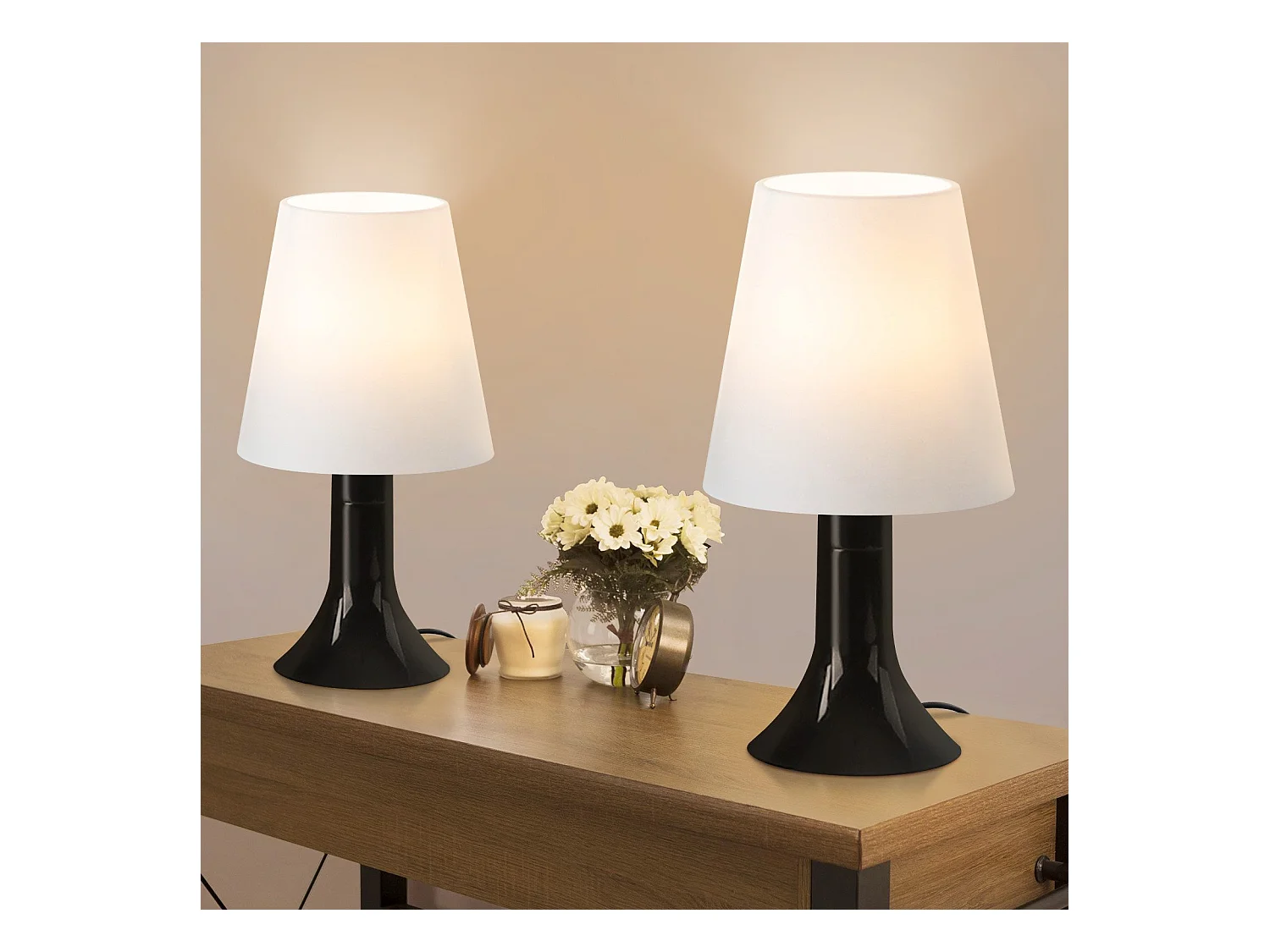 NETTLIFE Lampe de table de salon lampe de chevet avec câble lot de 2 petites lampes E14 lampes de table modernes