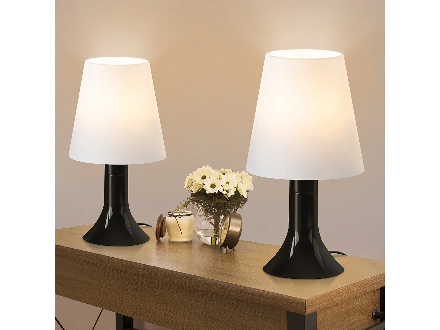 NETTLIFE Lampe de table de salon lampe de chevet avec câble lot de 2 petites lampes E14 lampes de table modernes